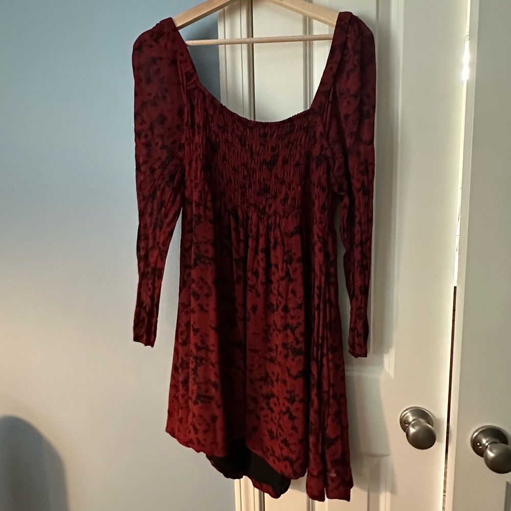 Ganni Burgundy and Black Smocked Top